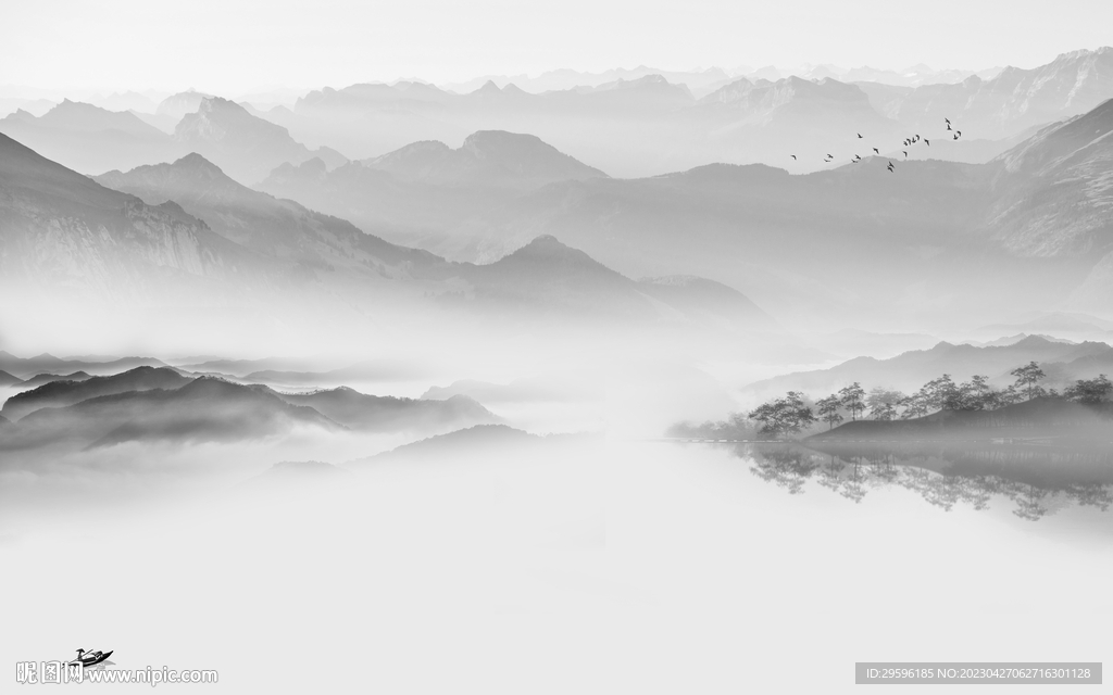 人气 意境灰色山水 TIF分层