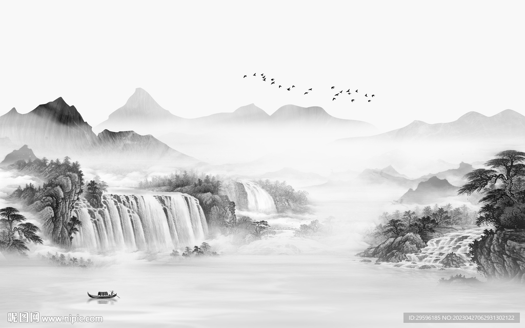 电视 客厅灰色山水 TIF分层