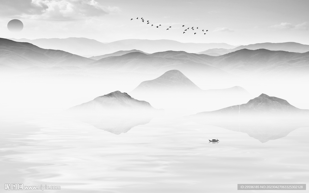 风景 客厅灰色山水 TIF分层