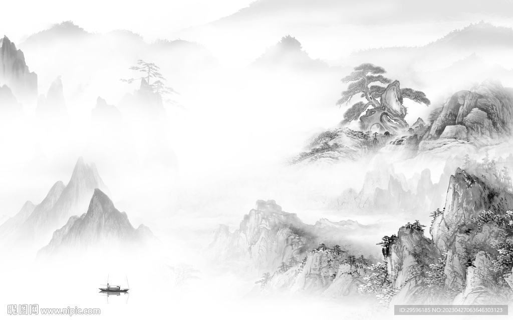 别墅 客厅灰色山水 TIF分层