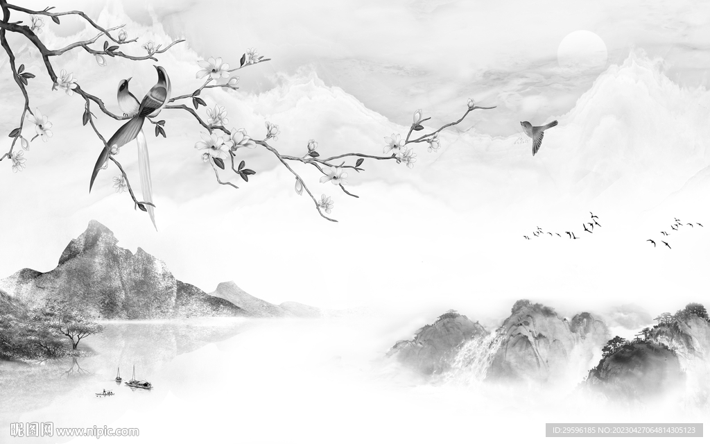 高端 客厅灰色山水 TIF分层