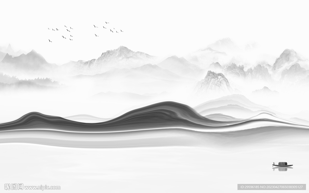 高档 客厅灰色山水 TIF分层