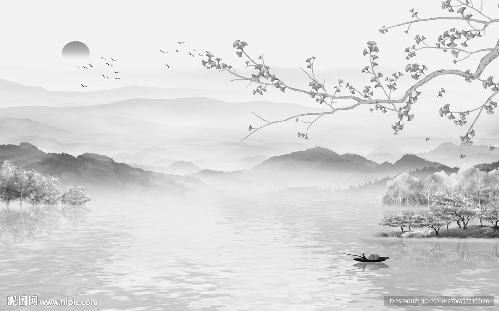 简约 客厅灰色山水 TIF分层