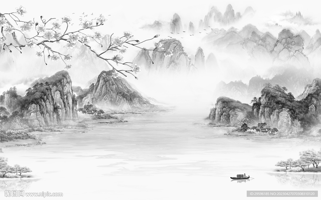 沙发 灰色别墅山水 TIF分层