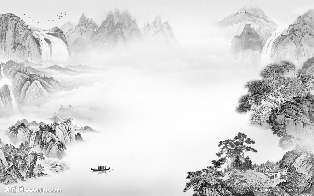 灰色别墅山水 TIF分层