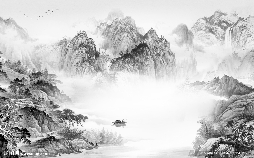 人气 客厅灰色山水 TIF分层