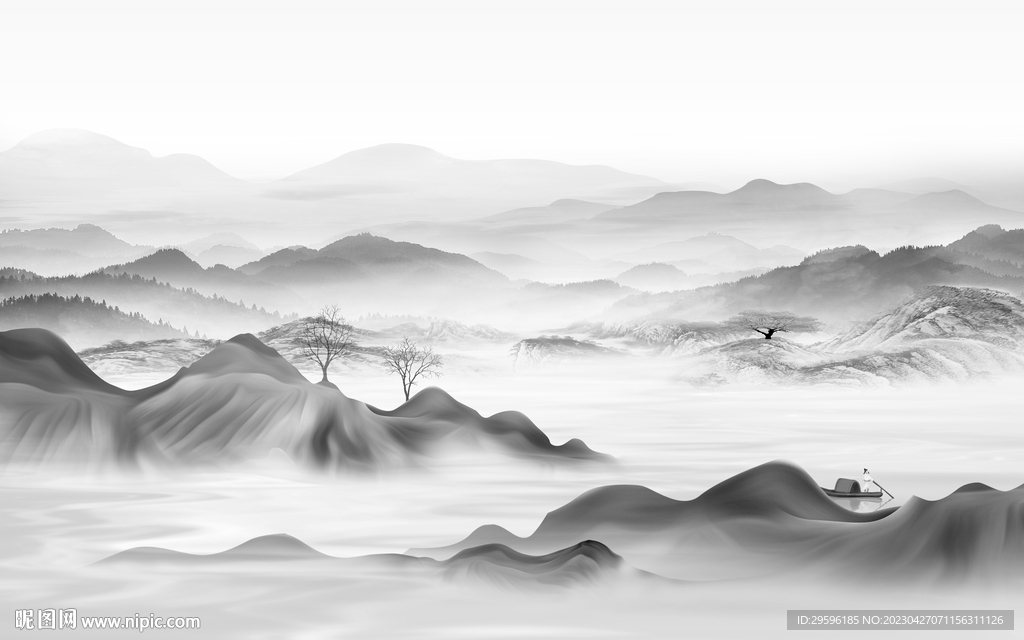 爆款 灰色别墅山水 TIF分层