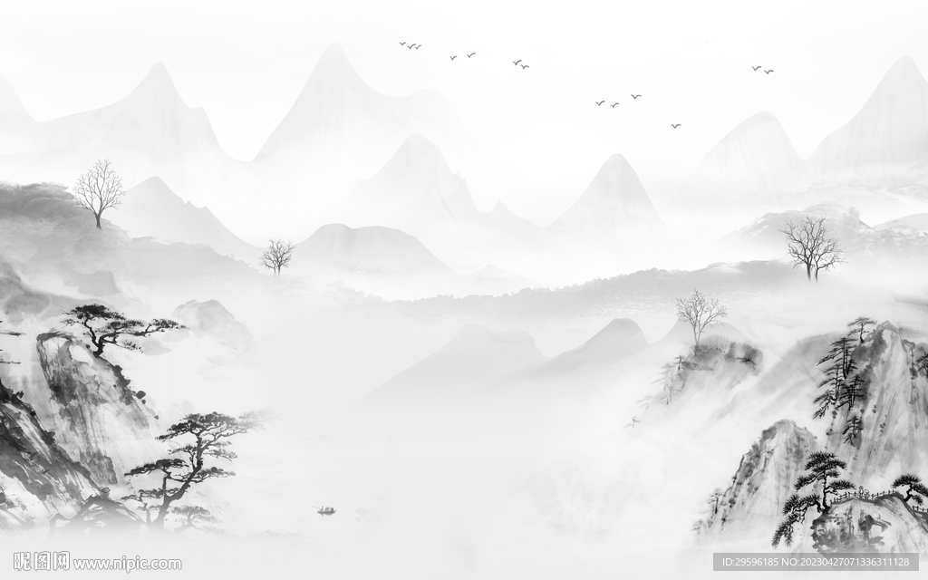 新品 灰色别墅山水 TIF分层