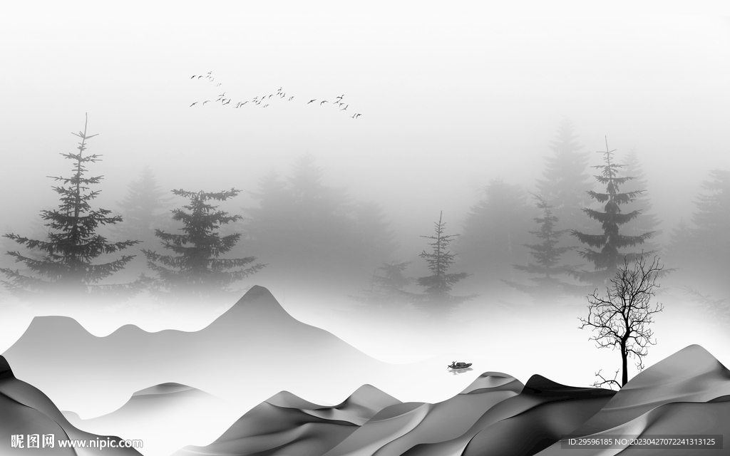 现代 灰色别墅山水 TIF分层