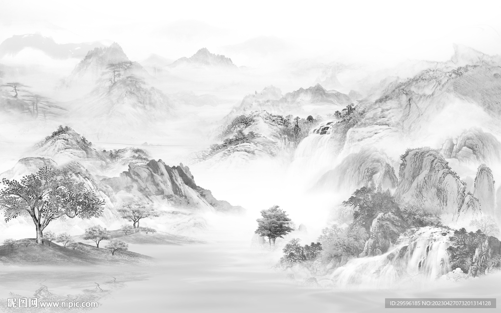 简约 灰色别墅山水 TIF分层