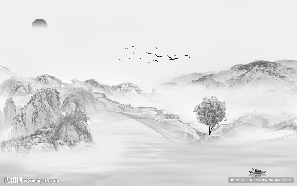 大气 客厅灰色山水 TIF分层