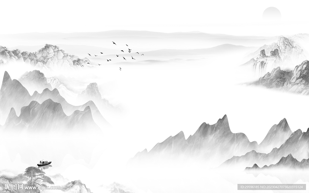 高清 灰色别墅山水 TIF分层