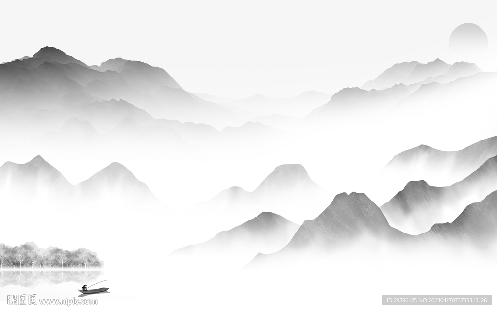 人气 灰色别墅山水 TIF分层