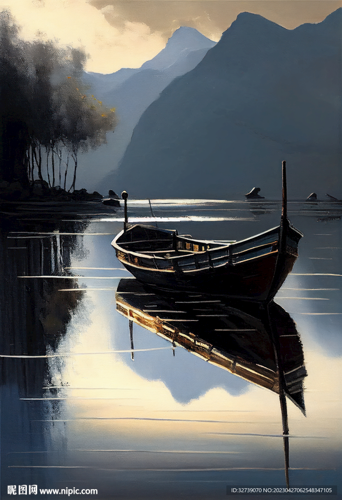 当代油画 江上晨曦