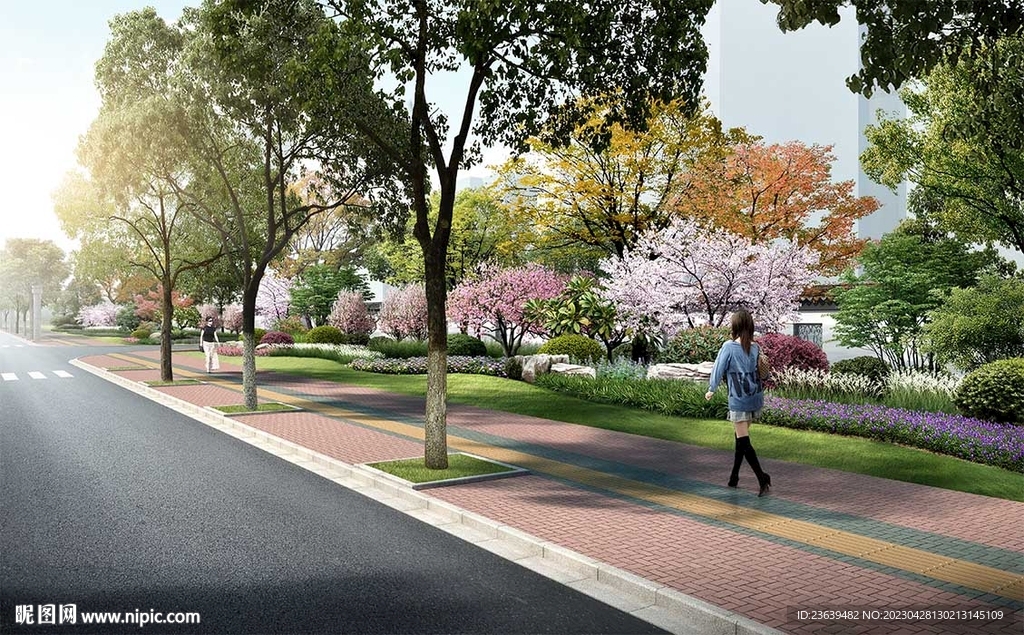 人行道绿化效果图