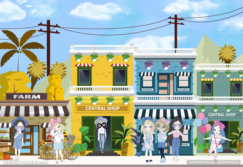 卡通服装店背景墙