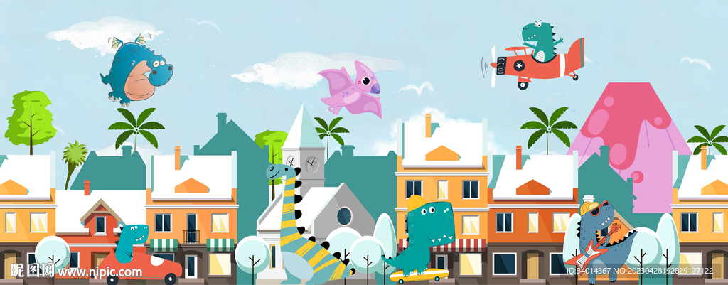 卡通儿童房恐龙背景