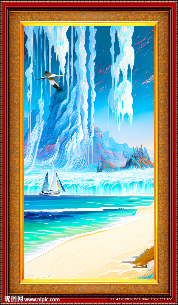 大海沙滩抽象油画