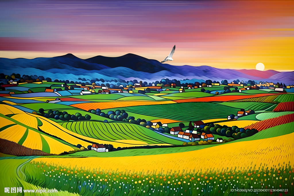 风景油画田园风光