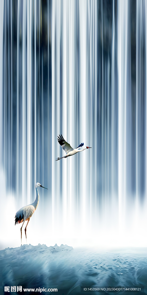 瀑布流水玄关风景画