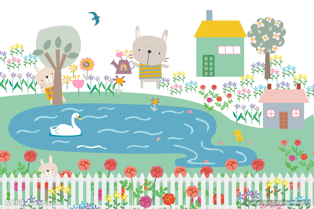 童趣农村动物背景墙