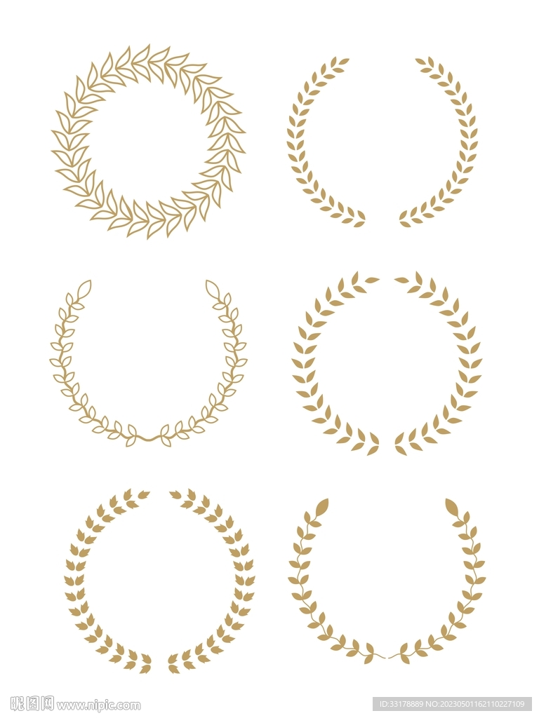 矢量金色麦穗橄榄枝图标元素设计