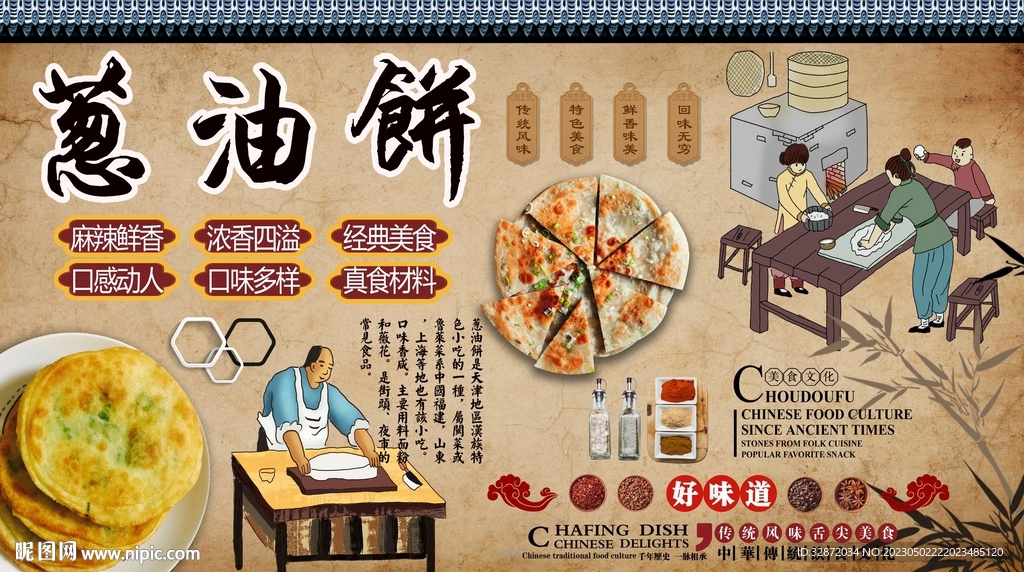 葱油饼工装背景墙