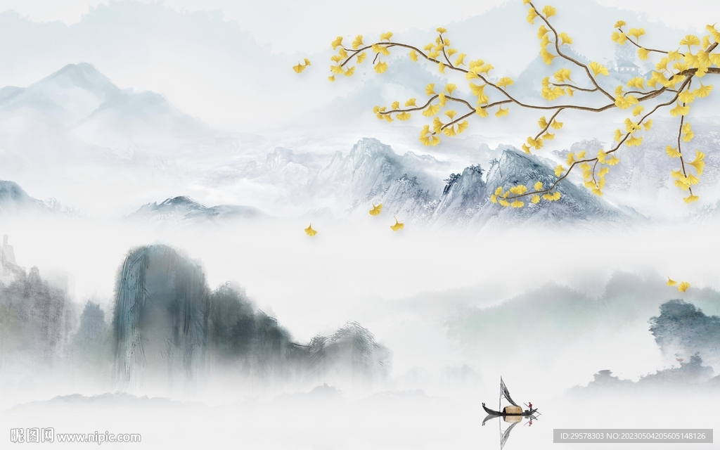 最新 中式背景山水 TIf分层