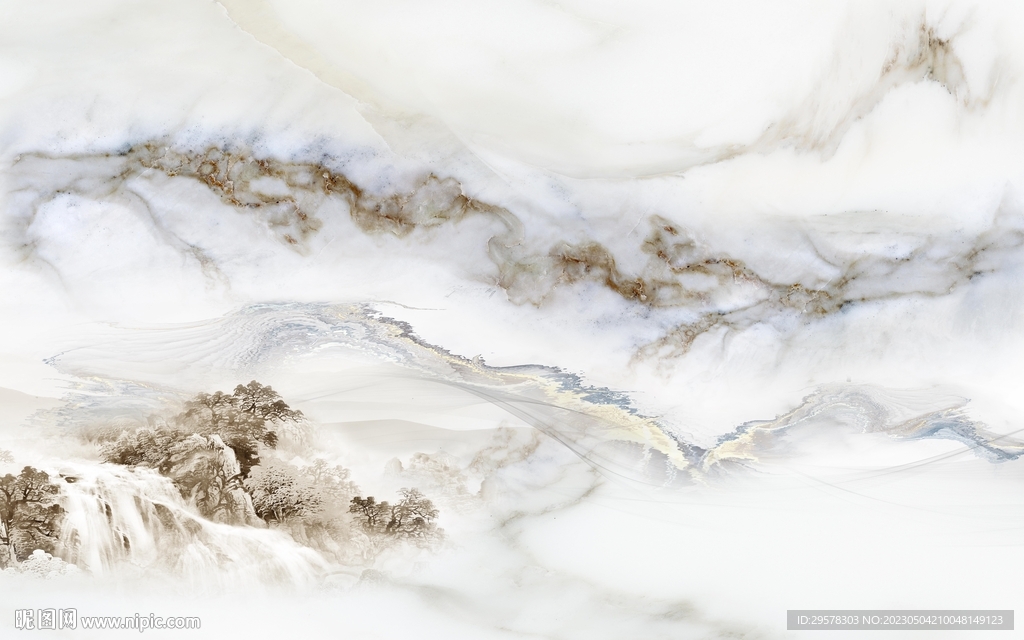 高档 中式背景山水 TIf分层