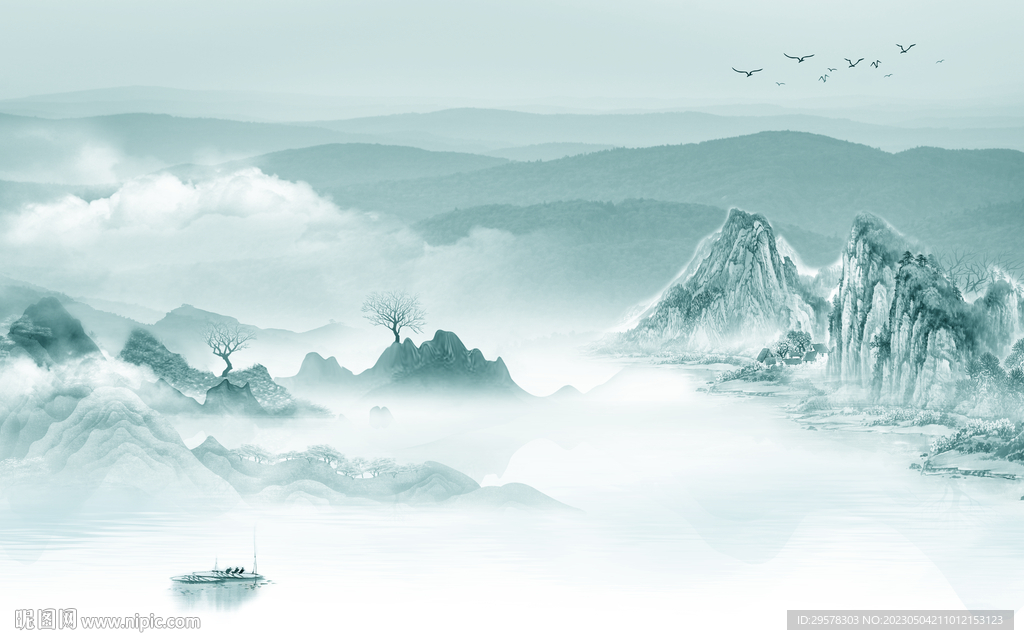 人气 中式背景山水 TIf分层