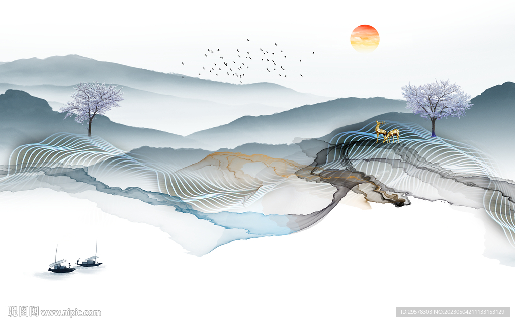 大气 中式背景山水 TIf分层