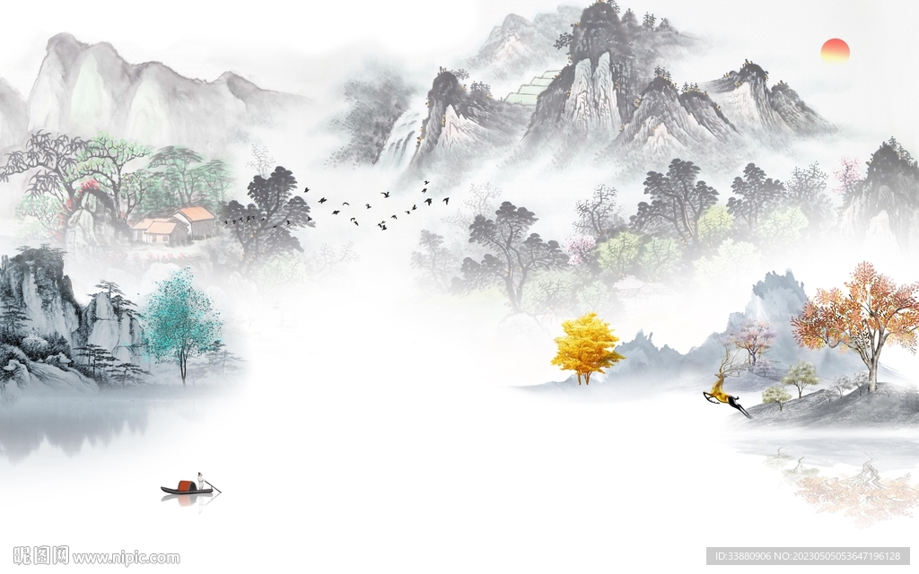 爆款 现代客厅山水 Tif分层