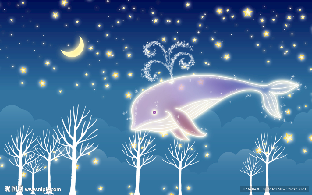 卡通鲸鱼儿童房背景