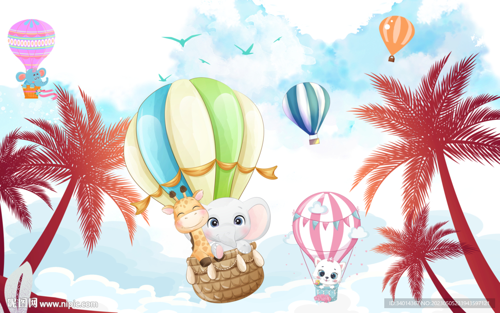 卡通天空气球背景