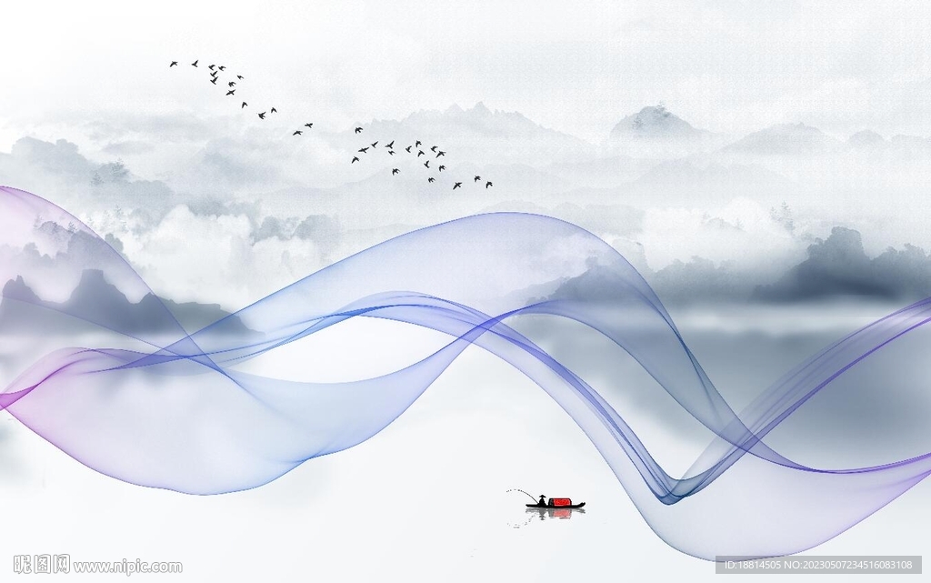 简约抽象山水电视背景墙