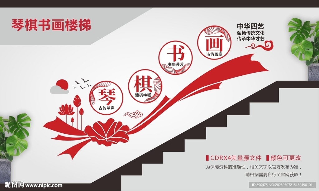 琴棋书画楼梯文化墙