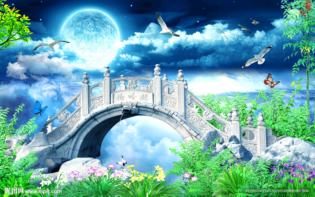 天空石桥走道背景墙