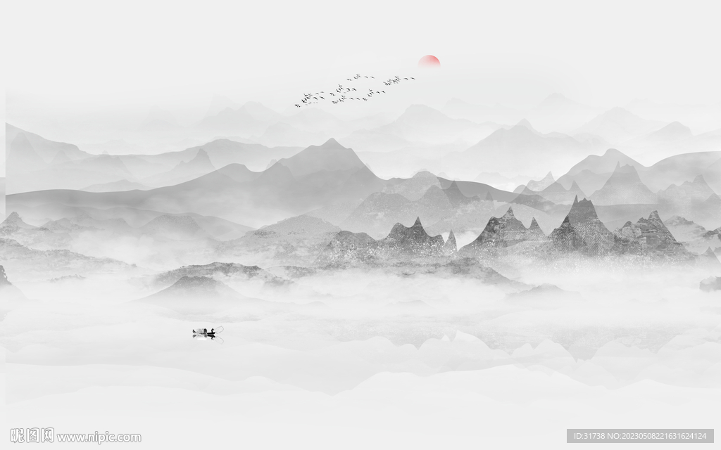 新中式壁画水墨山水画