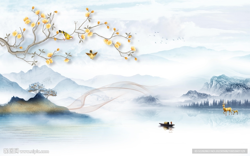 最新 中式背景山水 tIf分层