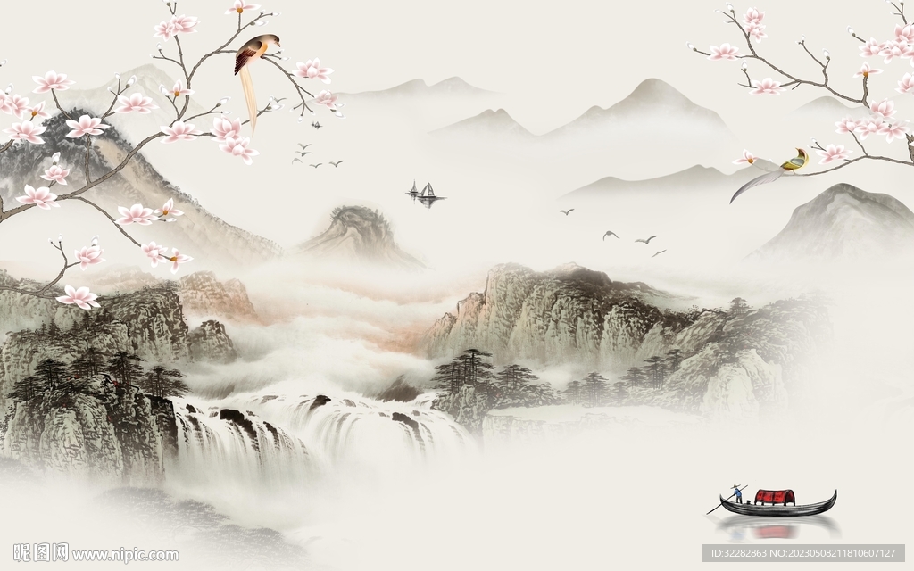 新品 中式背景山水 tIf分层