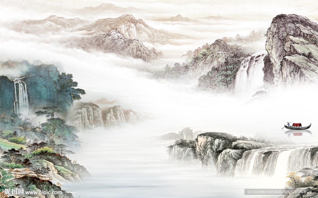 爆款 中式背景山水 tIf分层