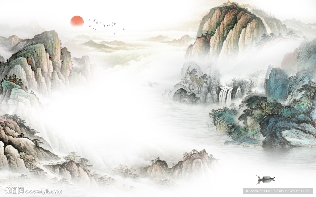 新款 中式背景山水 tIf分层