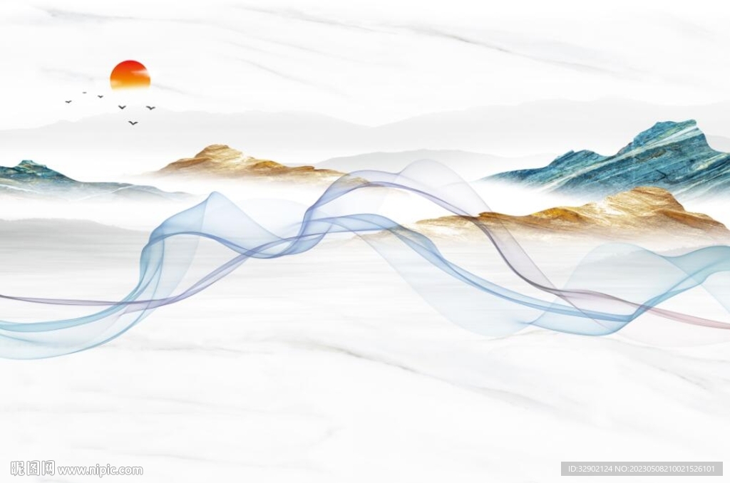 新中式曲线山水电视背景墙