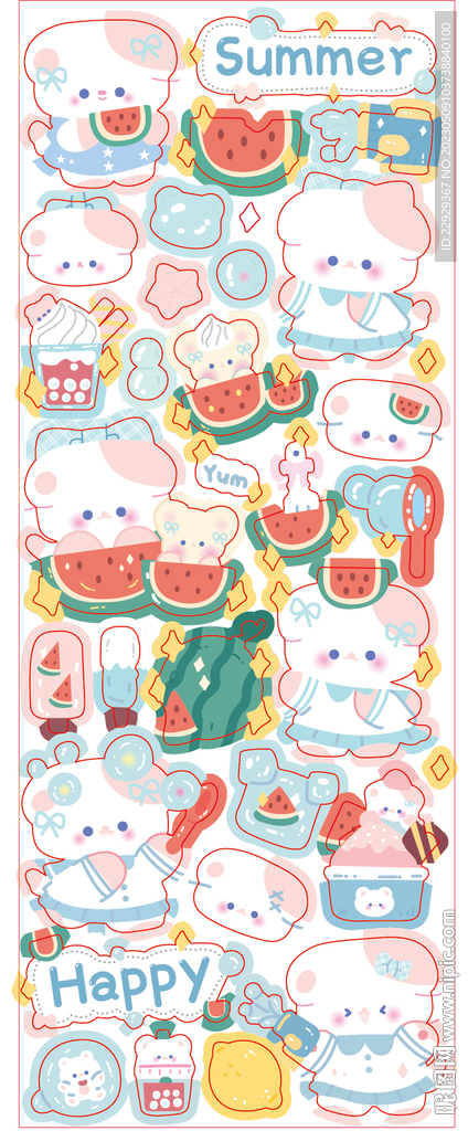 咕卡手帐贴   西瓜小熊