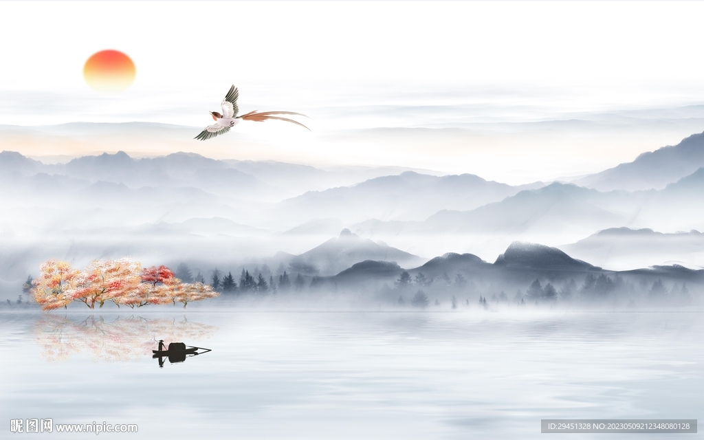 别墅 客厅背景山水 tif分层