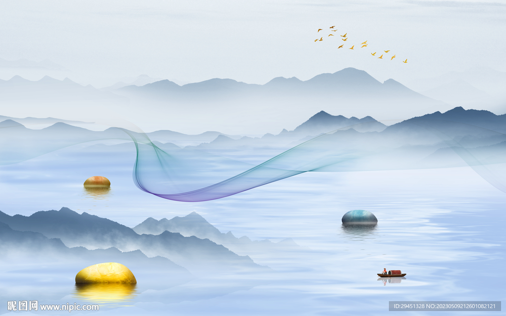 爆款 客厅背景山水 tif分层