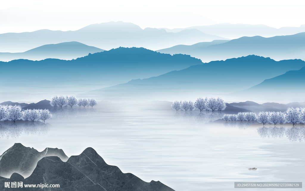 新款 客厅背景山水 tif分层