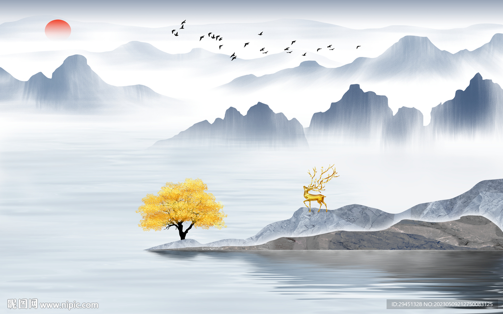 最新 客厅背景山水 tif分层