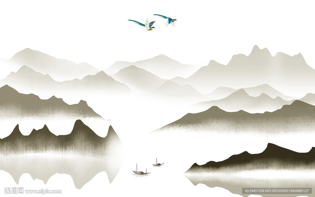 简约 客厅背景山水 tif分层