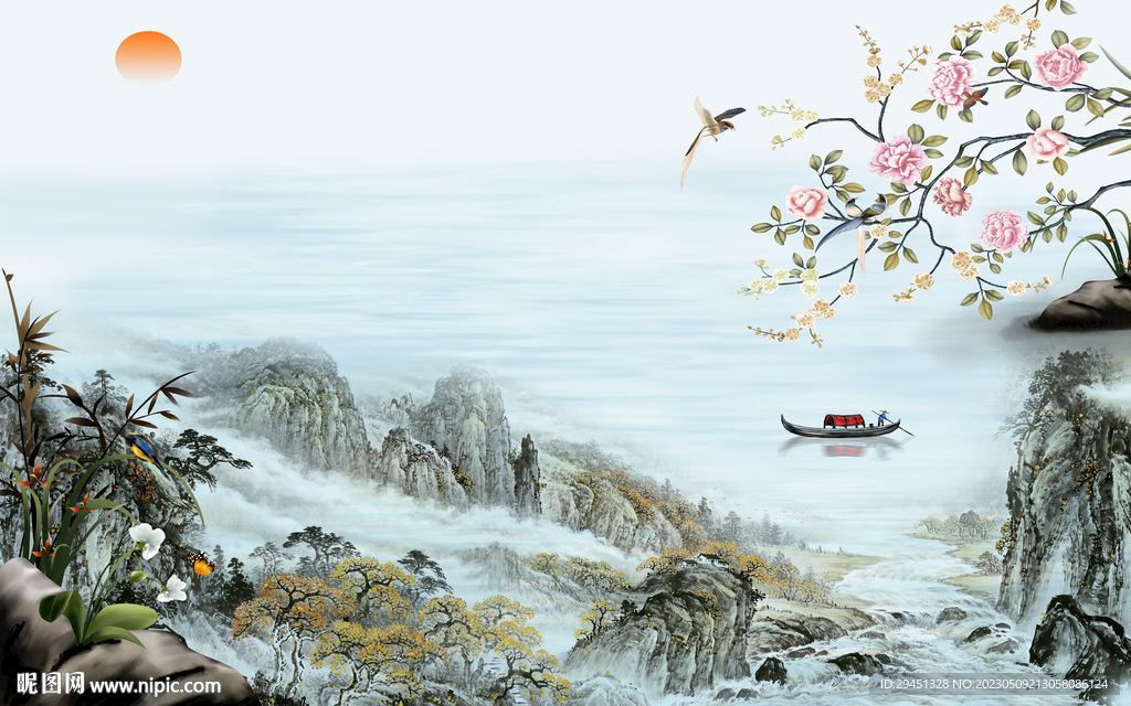 人气 客厅背景山水 tif分层